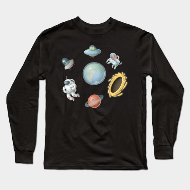 Astronaut, Dogstronaut and Aliens. Long Sleeve T-Shirt by CaptainPixel